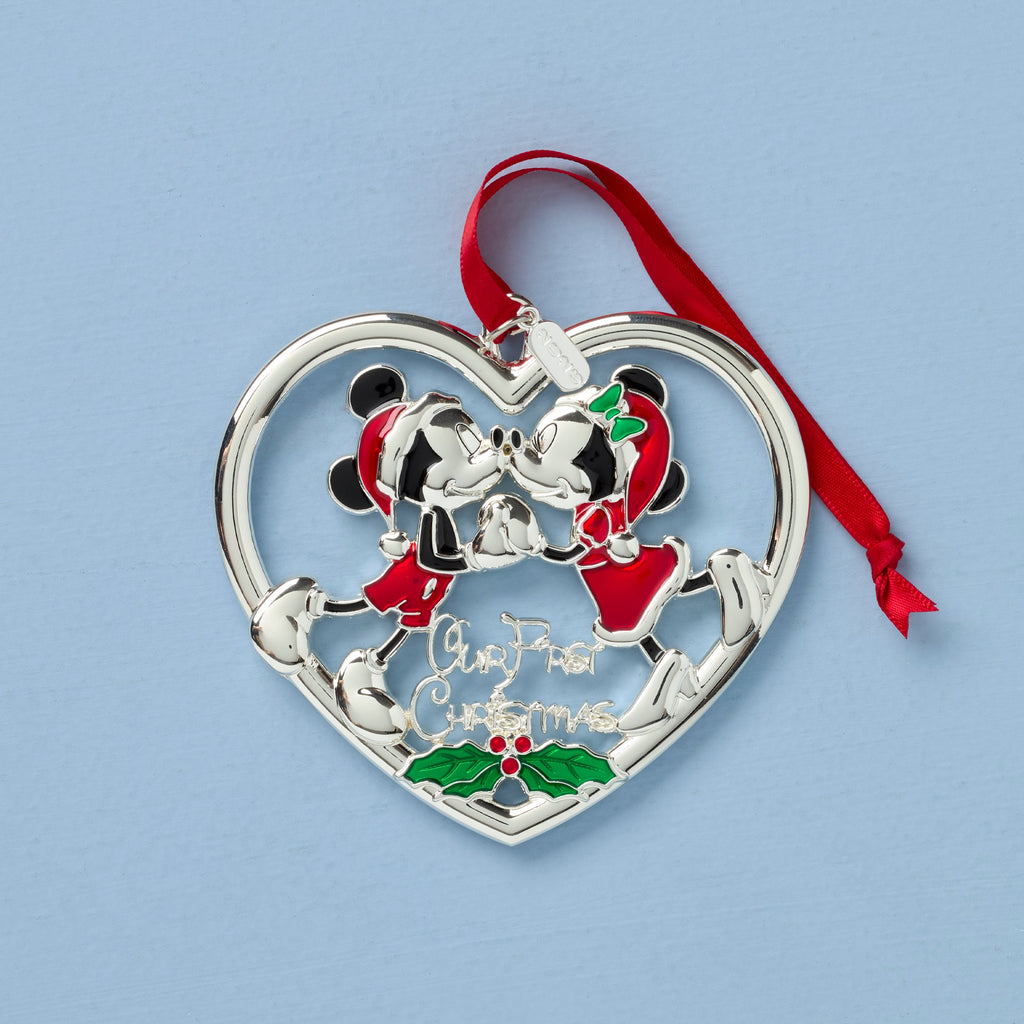 Lenox 2026 Our 1st Christmas Mickey & Minnie Mouse Metal Ornament, nickleplate/zinc alloy