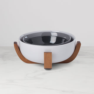Oneida 24 Seven Pumice 3-Piece Nesting Bowl Set with Wood Stand, porcelain