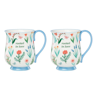 Oneida First Blooms Blue Mugs, Set of 2, porcelain