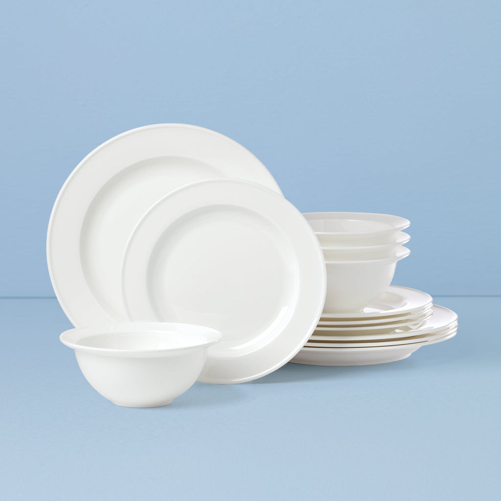 Lenox Studio 1414 Rimmed 12-Piece Dinnerware Set, bone china