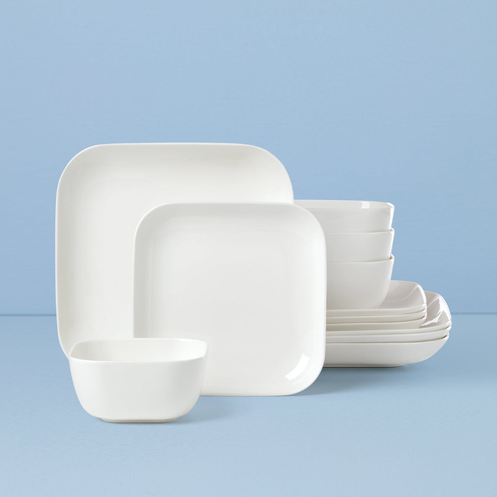 Lenox Studio 1414 Square 12-Piece Dinnerware Set, bone china