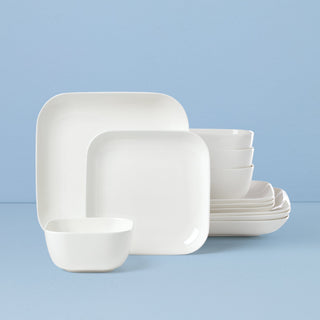 Lenox Studio 1414 Square 12-Piece Dinnerware Set, bone china
