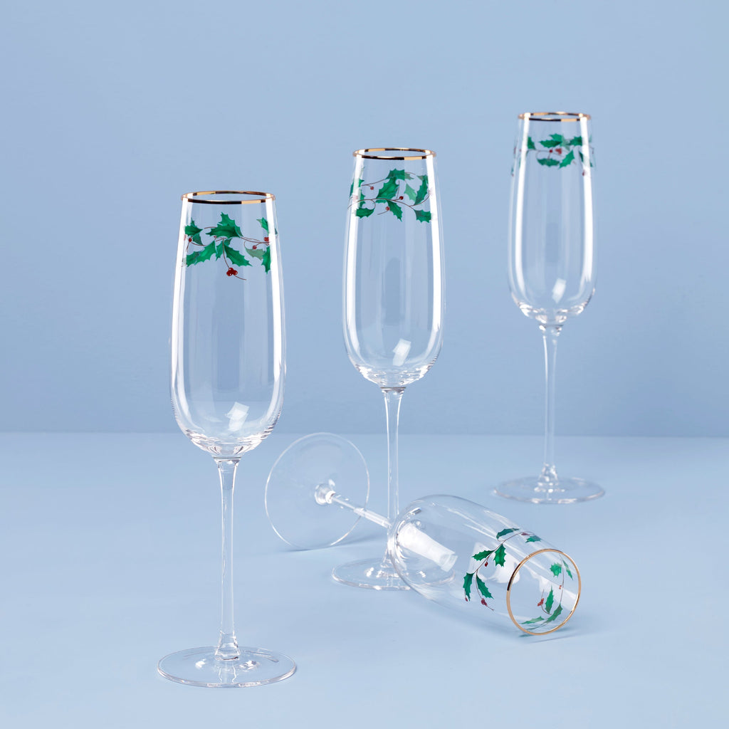Lenox Holiday Decal Flute Glasses, Set of 4, glass