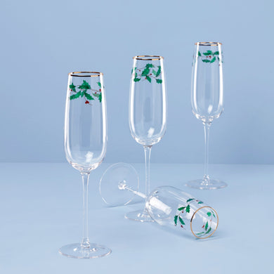 Lenox Holiday Decal Flute Glasses, Set of 4, glass