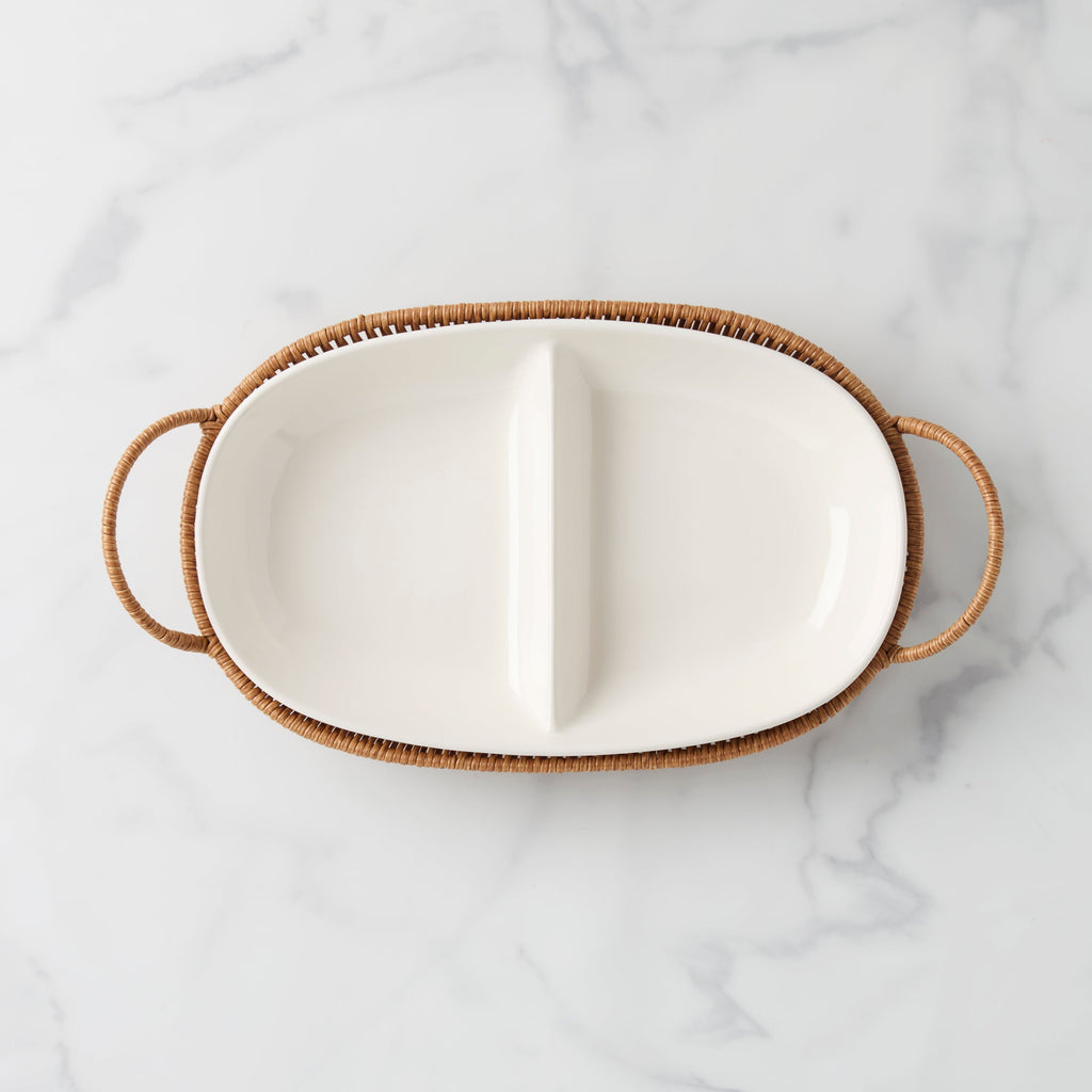 Oneida Willow & White Divided Server with Tray, stoneware (view 2)