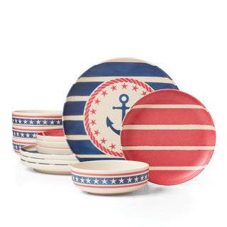 Oneida 24 Seven Melamine, Aweigh We Go 12-Piece Dinnerware Set, melamine