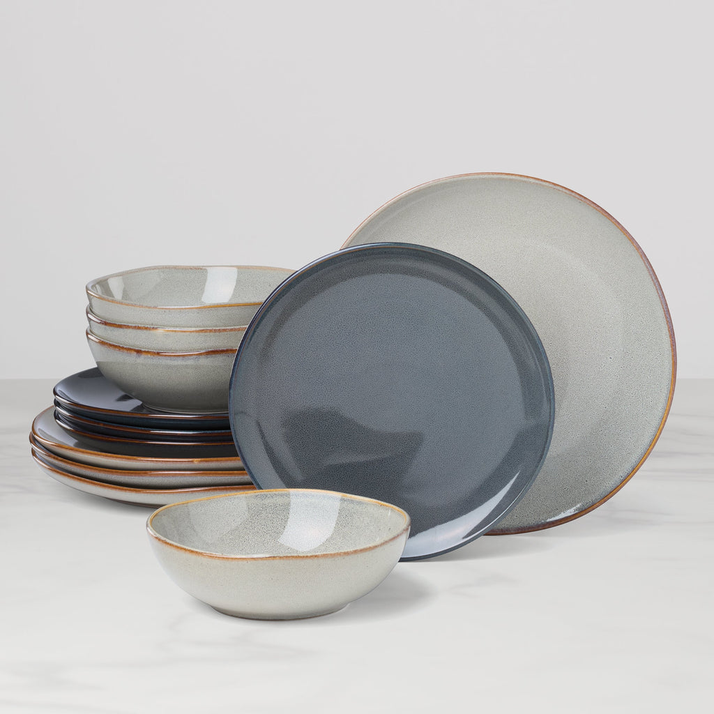 Oneida Organic Shades Gray 12 Piece Dinnerware Set, stoneware