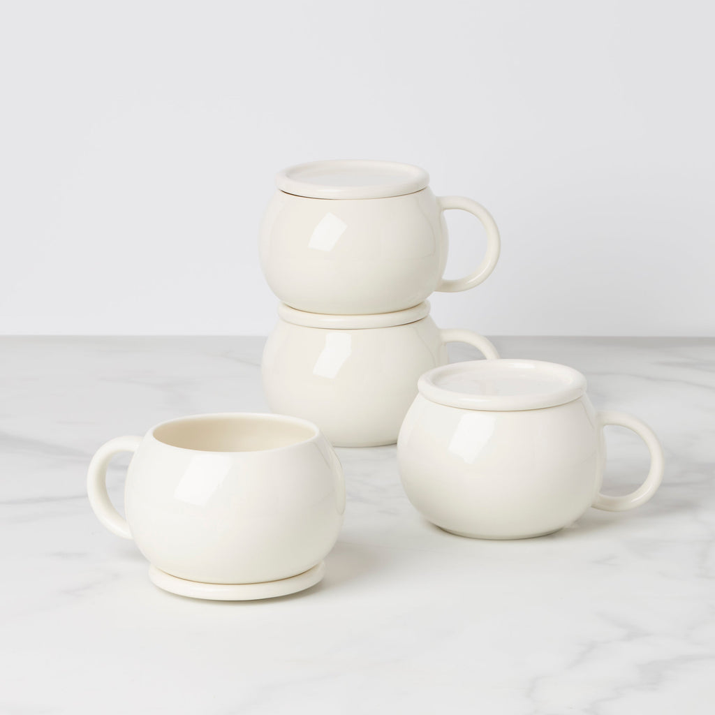 Oneida Quirk Mugs with Coaster, Set of 4, porcelain