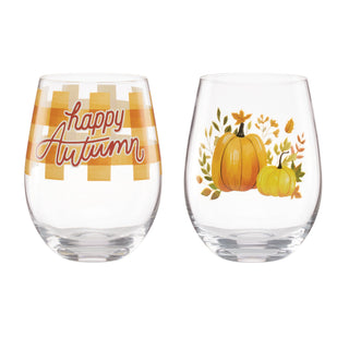 Cambridge Harvest Stemless Wine, Set of 2, glass