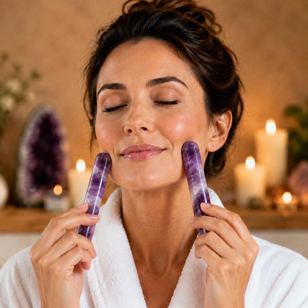 Amethyst Massage Wand Duo – Set of 2 Crystal Face & Body Massage Tools