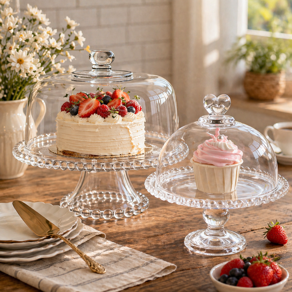 Glass Pedestal Cake Stand with Dome Cover