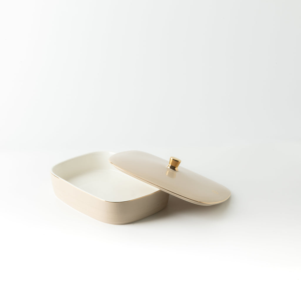 Mirral - Medium Decorative Canister - Beige & Gold