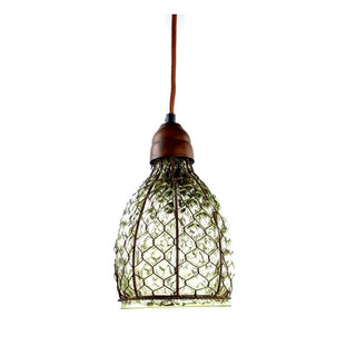 Rusted Chicken-Wire Plug-In Pendant Light with Glass