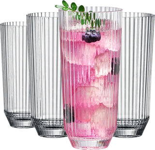 Khen Clear Ribbed Acrylic Drinking Glasses Set of 4 – Unbreakable 12oz Tritan Tumblers for Everyday Use