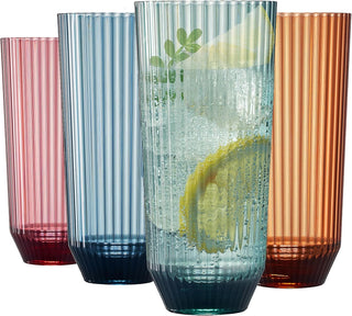 Khen Shatterproof Acrylic Ribbed Drinking Glasses Set of 4 – BPA-Free Tall Reusable Drinkware 12oz