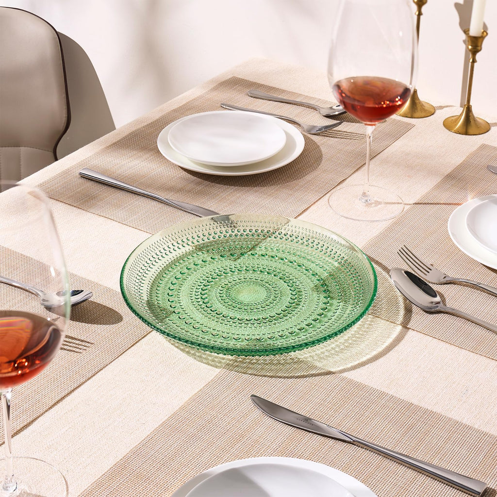 Green Glass Hobnail Dinner Plates Set of 4 – Vintage Textured Charger Plates for Dining Table