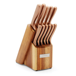 Cambridge Hammered Copper 12-Piece Cutlery Block Set, wood/acacia/stainless