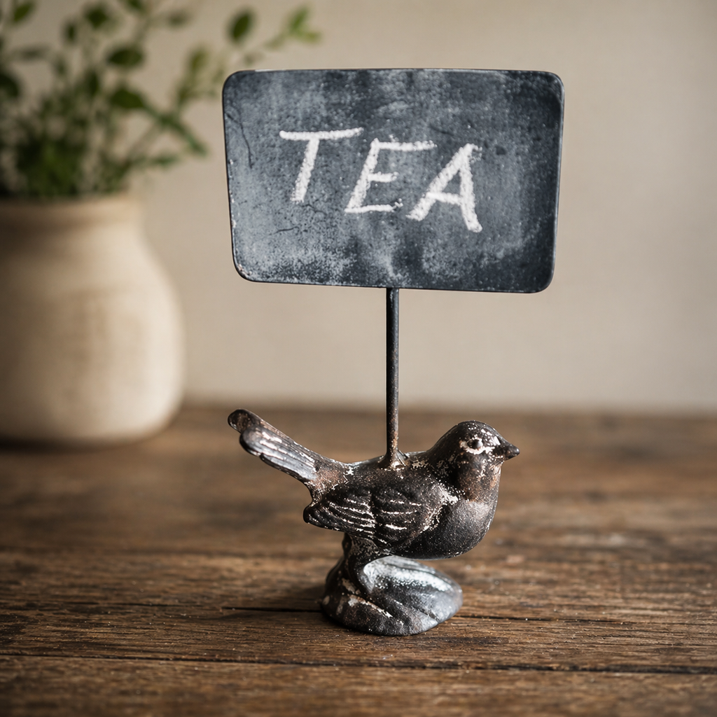 Cast Iron Bird with Attached Chalkboard Sign