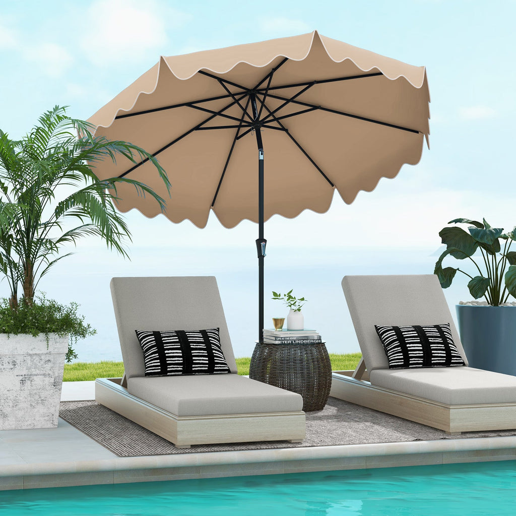 9-Foot Patio Umbrella with Push-Button Tilt, Crank Handle and Ruffled Canopy
