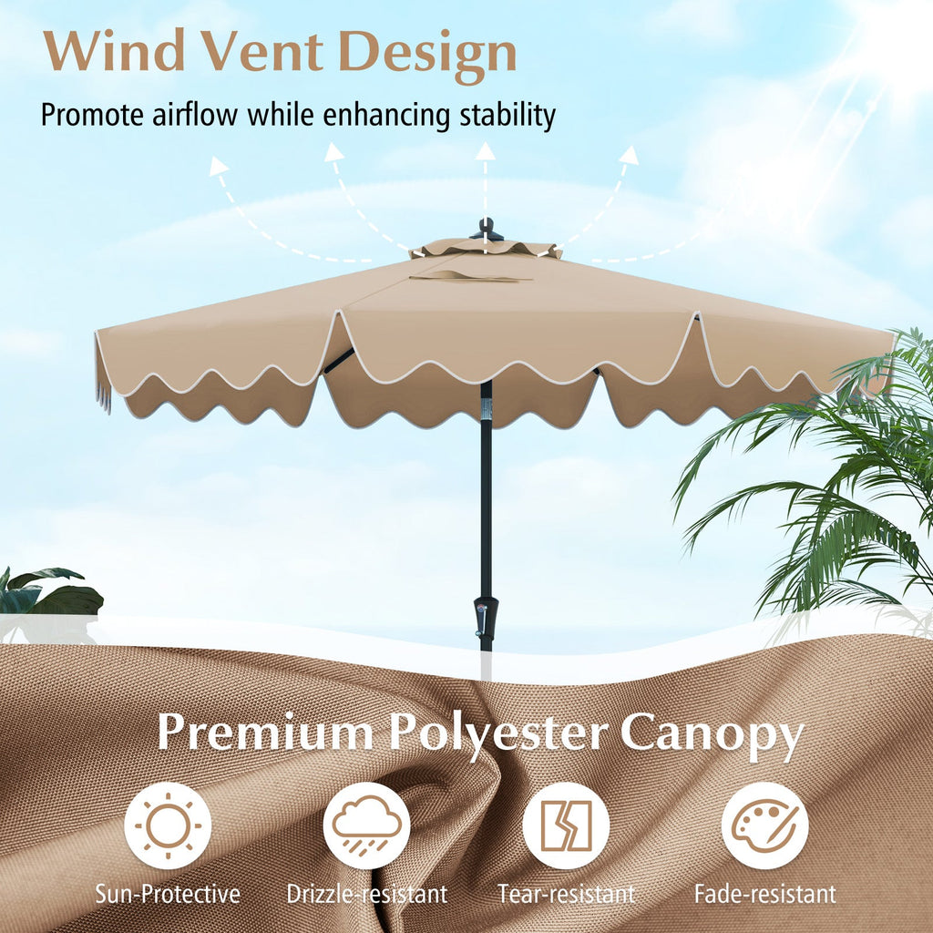 9-Foot Patio Umbrella with Push-Button Tilt, Crank Handle and Ruffled Canopy