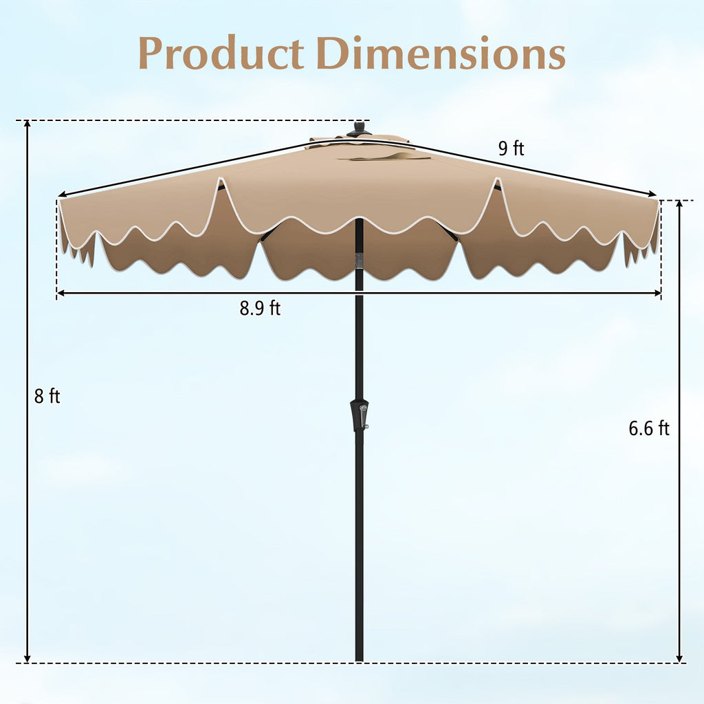 9-Foot Patio Umbrella with Push-Button Tilt, Crank Handle and Ruffled Canopy