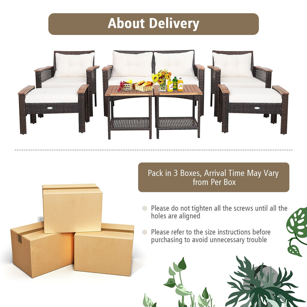 7-Piece Mixed Brown PE Rattan Patio Conversation Set with Cushions
