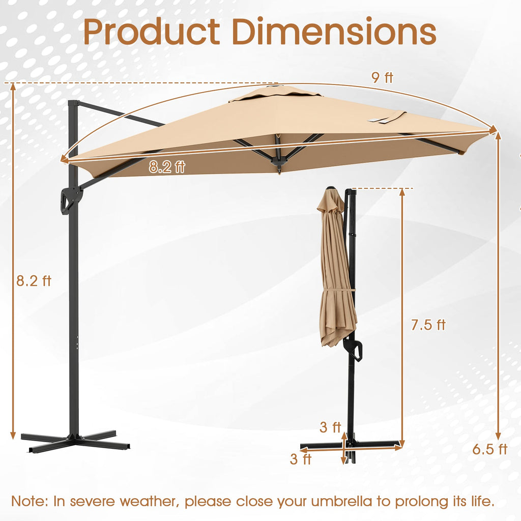 9-Foot Cantilever Patio Umbrella with Vented Sun-Protective Canopy