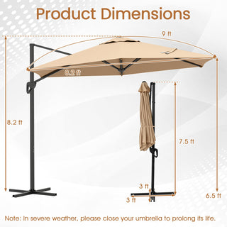 9-Foot Cantilever Patio Umbrella with Vented Sun-Protective Canopy