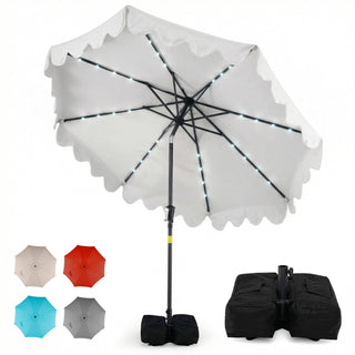 9-Foot Solar LED Patio Umbrella with Tilt and Weighted Base