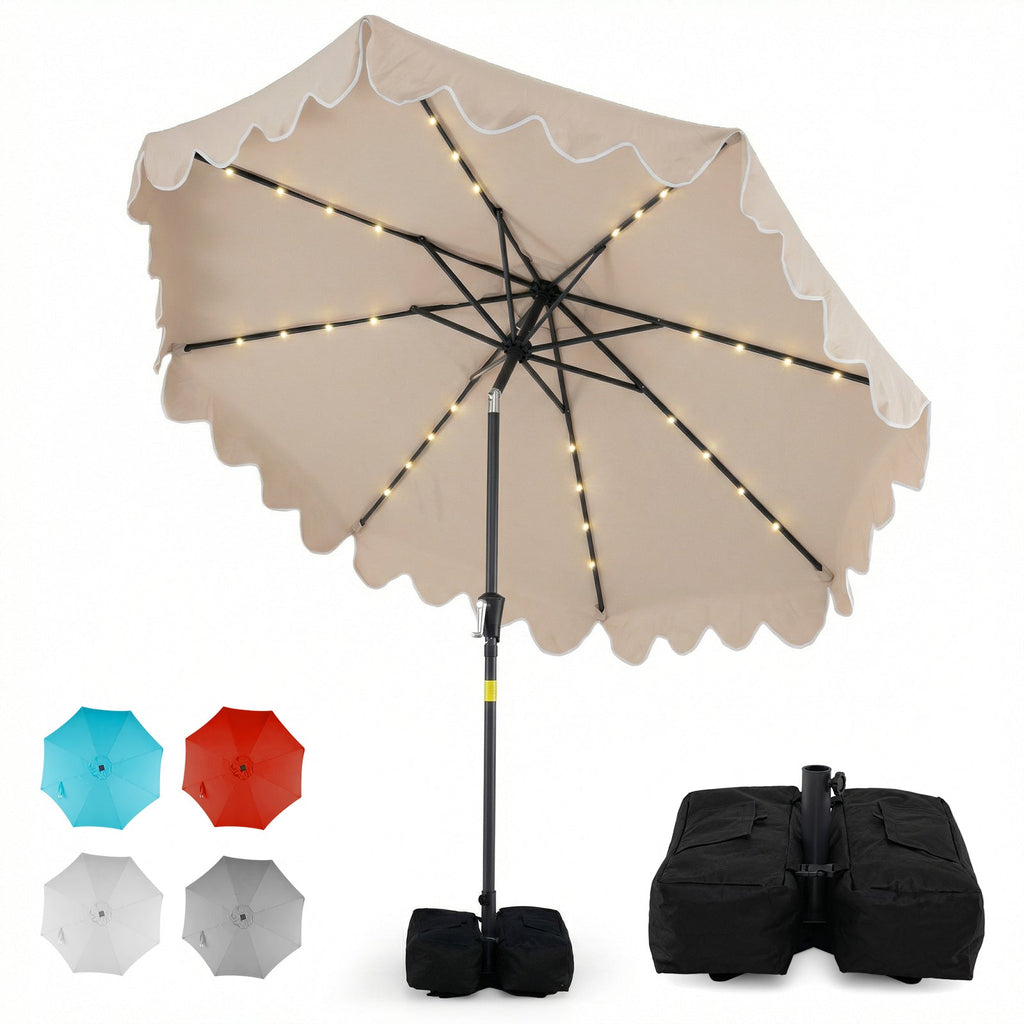 9-Foot Solar LED Patio Umbrella with Tilt and Weighted Base