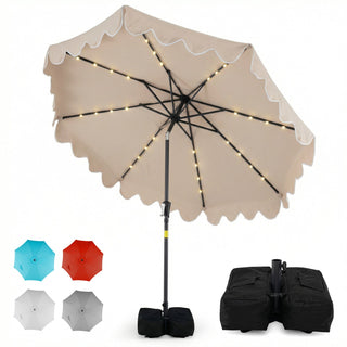 9-Foot Solar LED Patio Umbrella with Tilt and Weighted Base