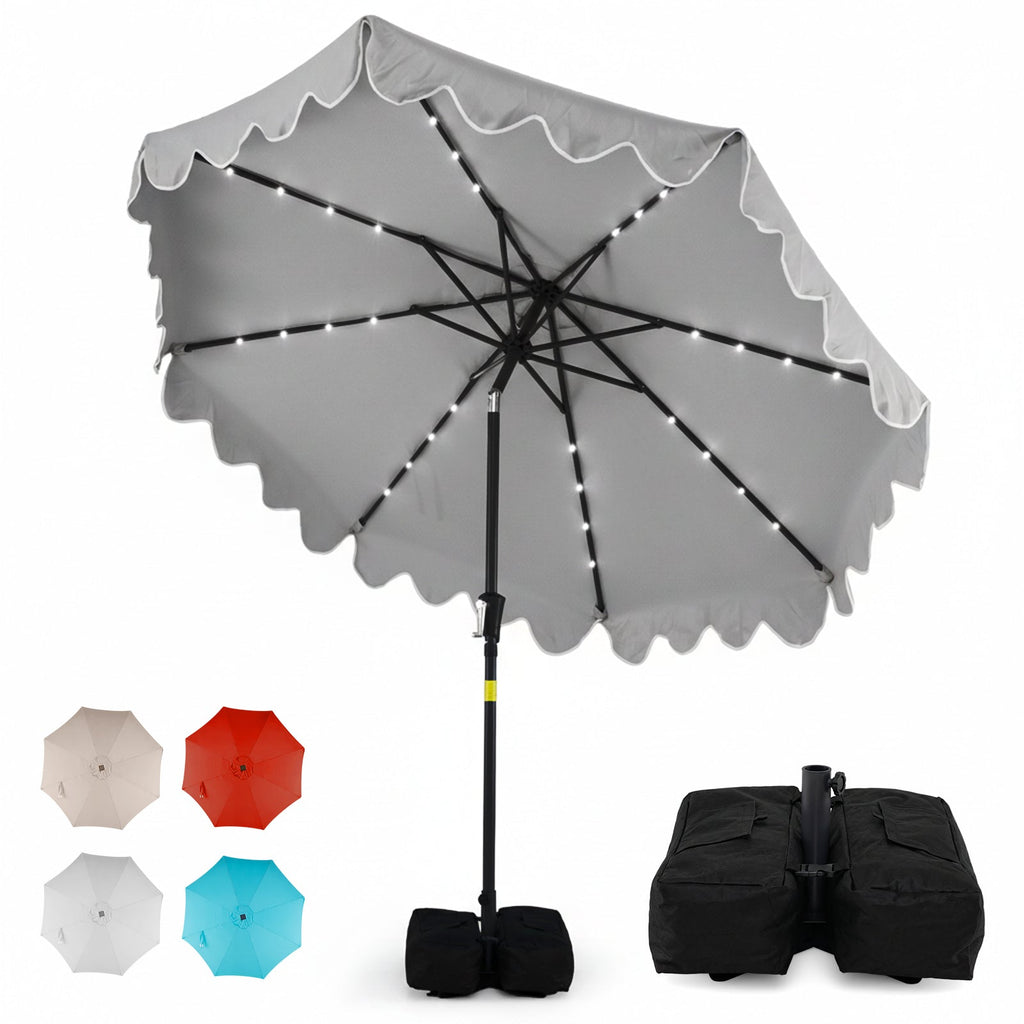 9-Foot Solar LED Patio Umbrella with Tilt and Weighted Base
