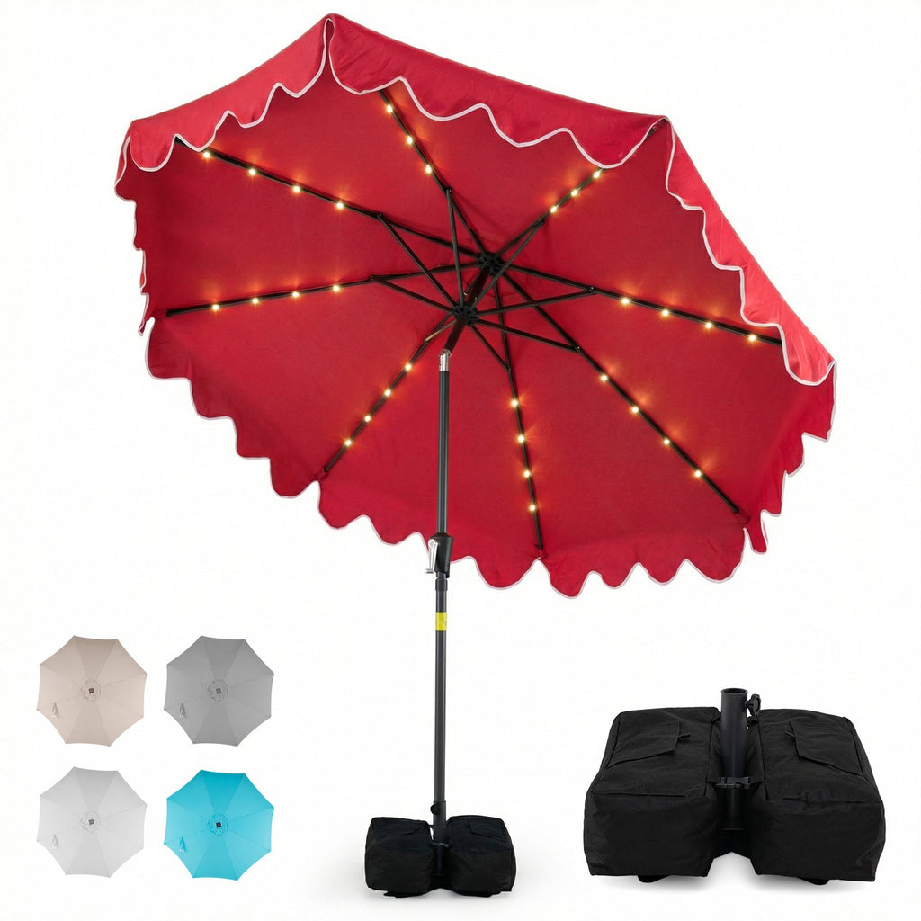 9-Foot Solar LED Patio Umbrella with Tilt and Weighted Base