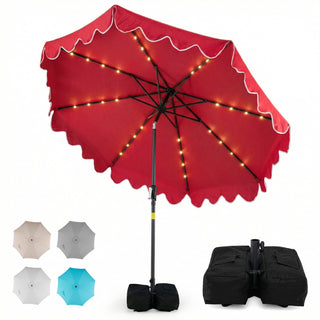 9-Foot Solar LED Patio Umbrella with Tilt and Weighted Base