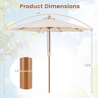 9-Foot Outdoor Market Table Umbrella with Bamboo Pole and 8 Ribs