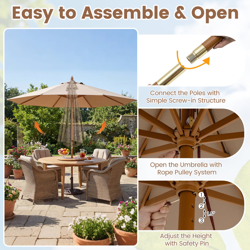 9-Foot Outdoor Market Table Umbrella with Bamboo Pole and 8 Ribs