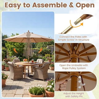 9-Foot Outdoor Market Table Umbrella with Bamboo Pole and 8 Ribs