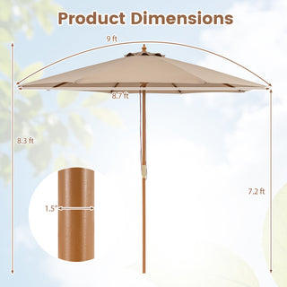 9-Foot Outdoor Market Table Umbrella with Bamboo Pole and 8 Ribs
