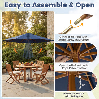 9-Foot Outdoor Market Table Umbrella with Bamboo Pole and 8 Ribs