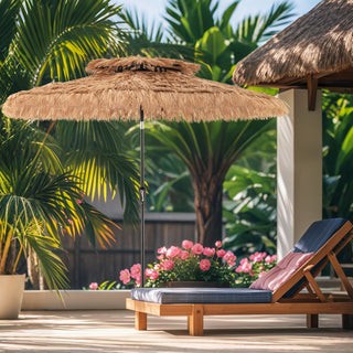 9-Foot Thatched Tiki Patio Umbrella with Tilt and 8 Steel Ribs