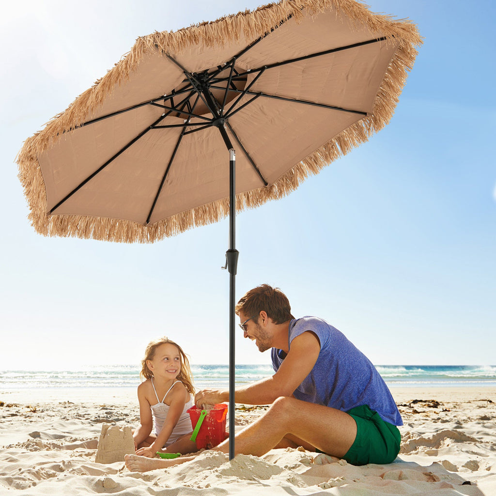 9-Foot Thatched Tiki Patio Umbrella with Tilt and 8 Steel Ribs
