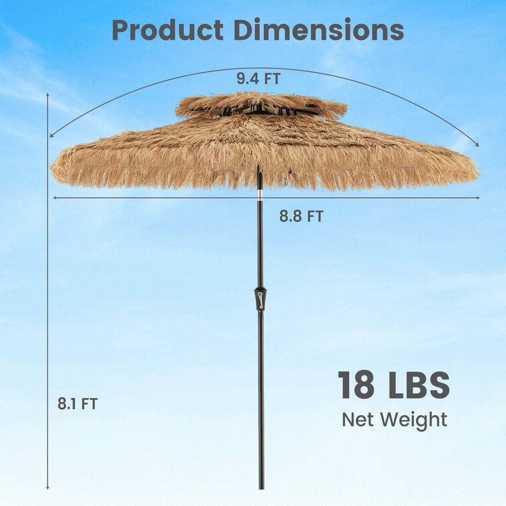 9-Foot Thatched Tiki Patio Umbrella with Tilt and 8 Steel Ribs