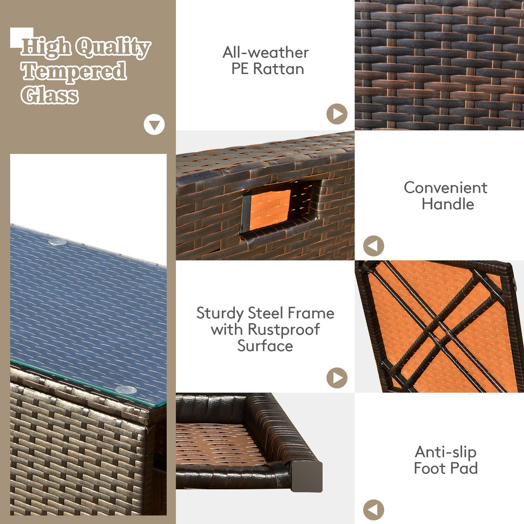 9-Piece Mixed Brown PE Wicker Sectional Set with 50,000-BTU Fire Pit Table