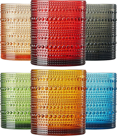 Khen Hobnail Acrylic Lowball Glasses Set of 6 – Colorful Retro BPA-Free Unbreakable Drinkware