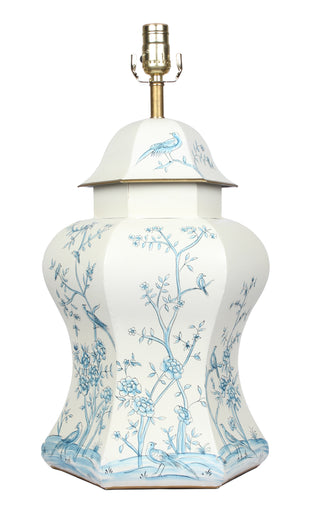 Ivory & Blue Scalloped Hexagon Lamp | Hand-Painted Chinoiserie Table Lamp