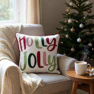 Holly Jolly Embroidered Christmas Pillow – Holiday Collection