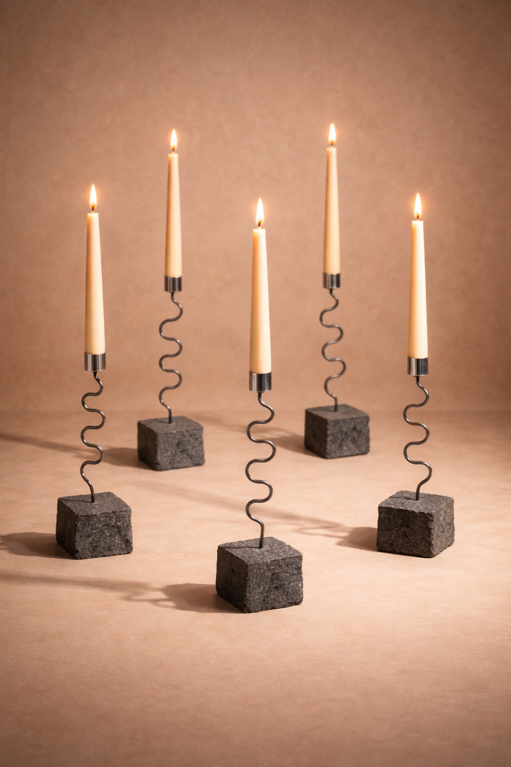 Amara River Rock & Iron Taper Candle Holder
