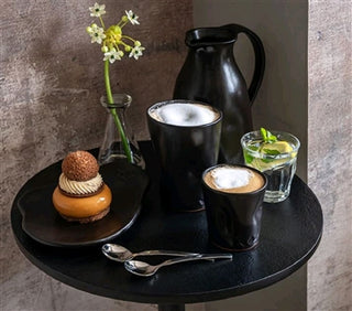 Appetizer Side Plate / Spoon Rest – Organic Ceramic in Black Matte (Set of 4)