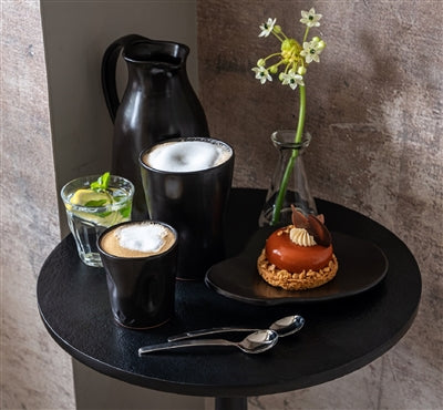 Appetizer Side Plate / Spoon Rest – Organic Ceramic in Black Matte (Set of 4)