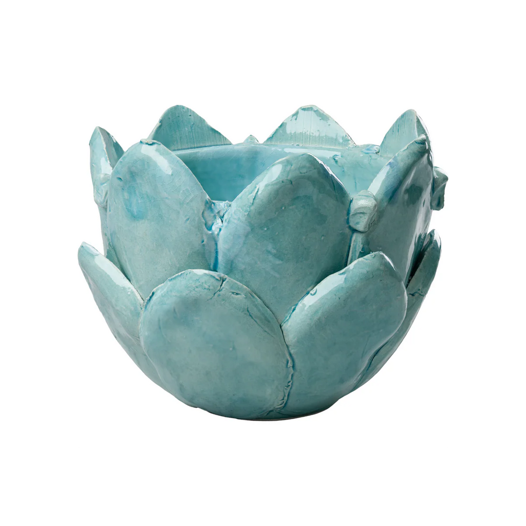 Artichoke Cachepot – Handmade Italian Ceramic Cachepot in White, Aqua, Yellow, Cobalt & Green